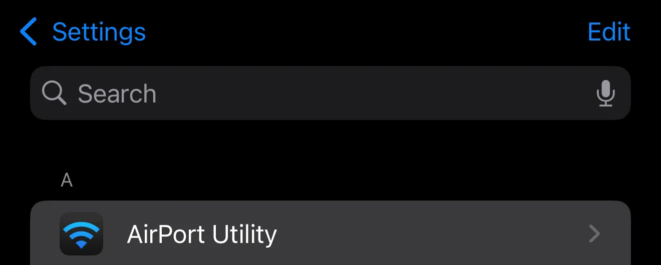 AirPort Utility settings screen
