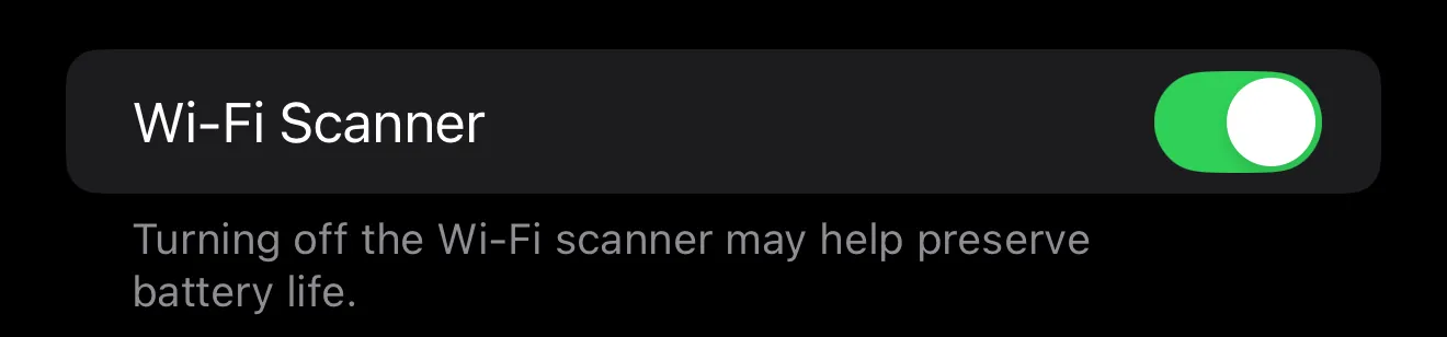 Wi-Fi scanner toggle in settings